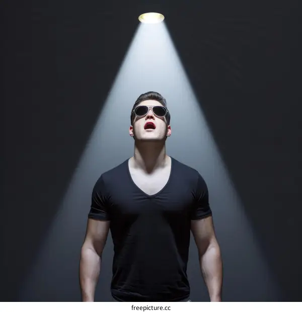 Spotlight on a man wearing sunglasses