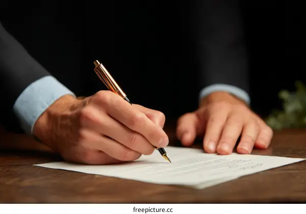 Business Contract Signing by Caucasian Male