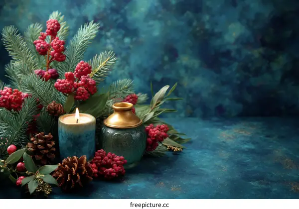 Christmas Festive Arrangement of Candles and Berries