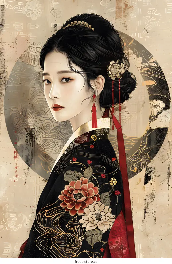 Portrait of a young woman in traditional Korean dress