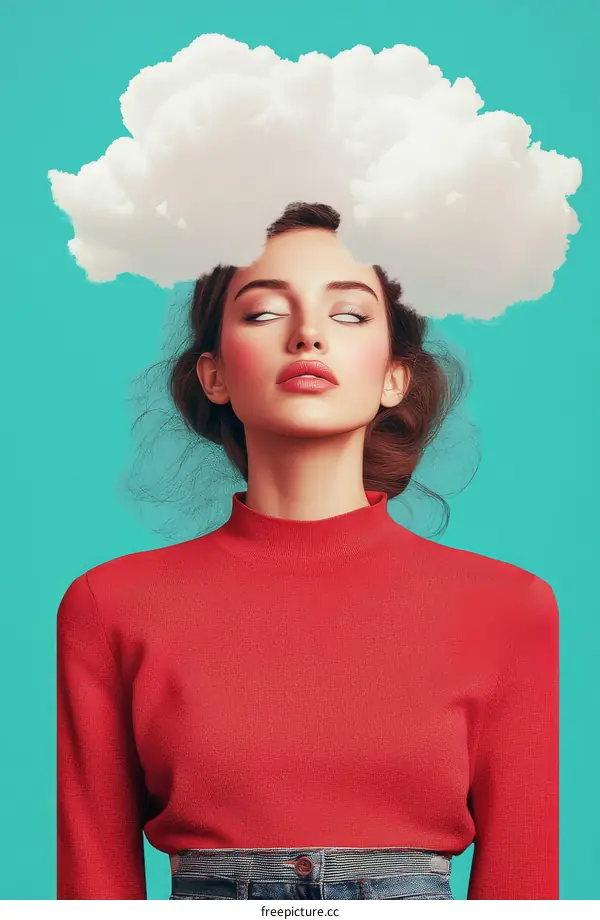 Woman with Cloud on Head Colorful Illustration