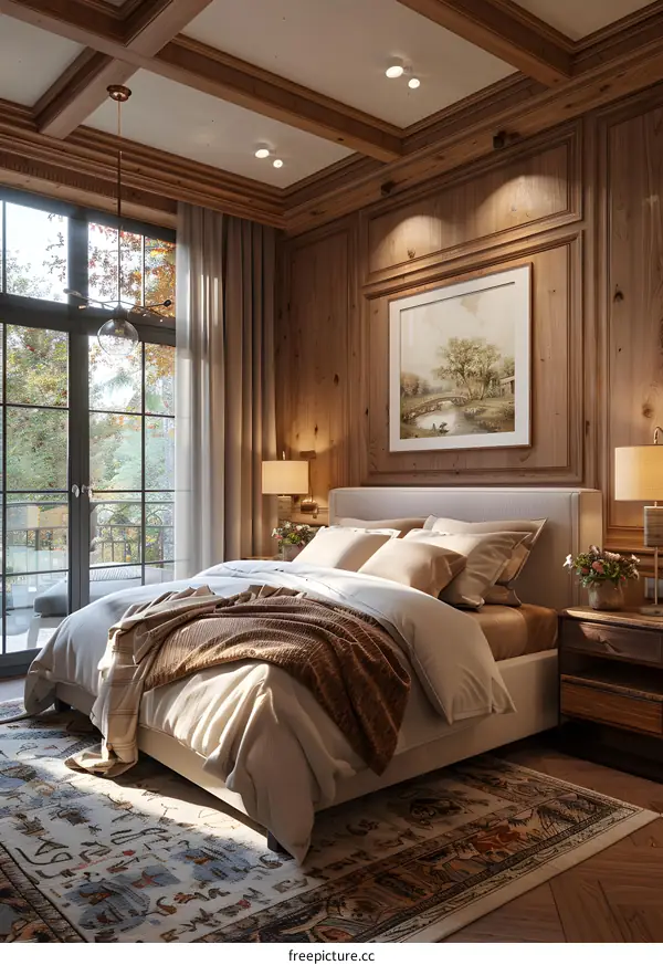 Cozy wooden bedroom interior