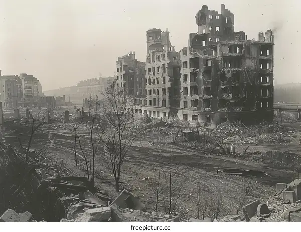 The aftermath of the bombing of Warsaw in World War II