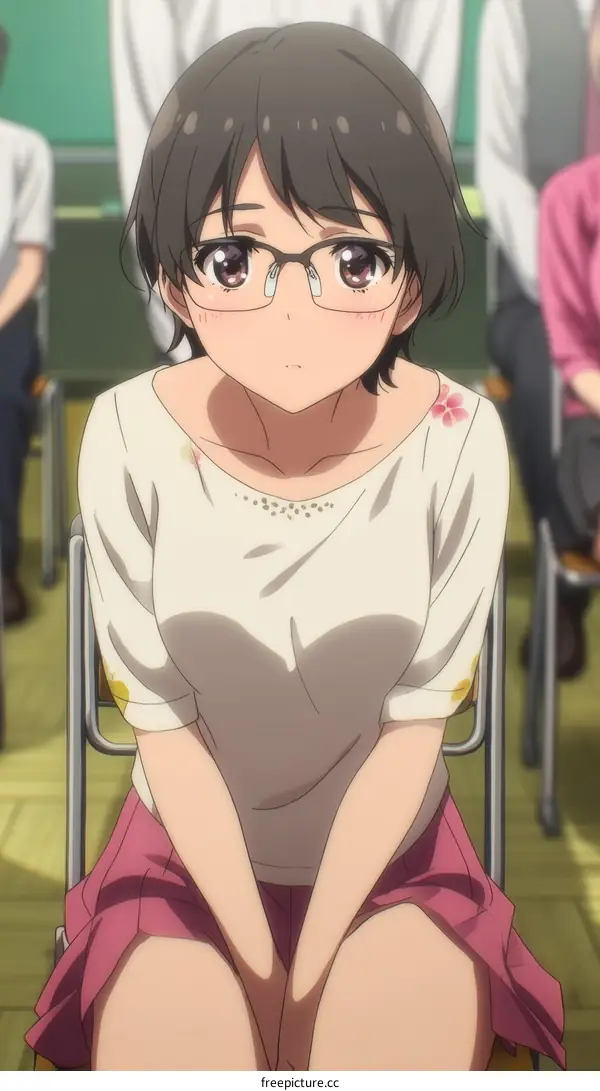 Anime Girl in Classroom Setting with Glasses