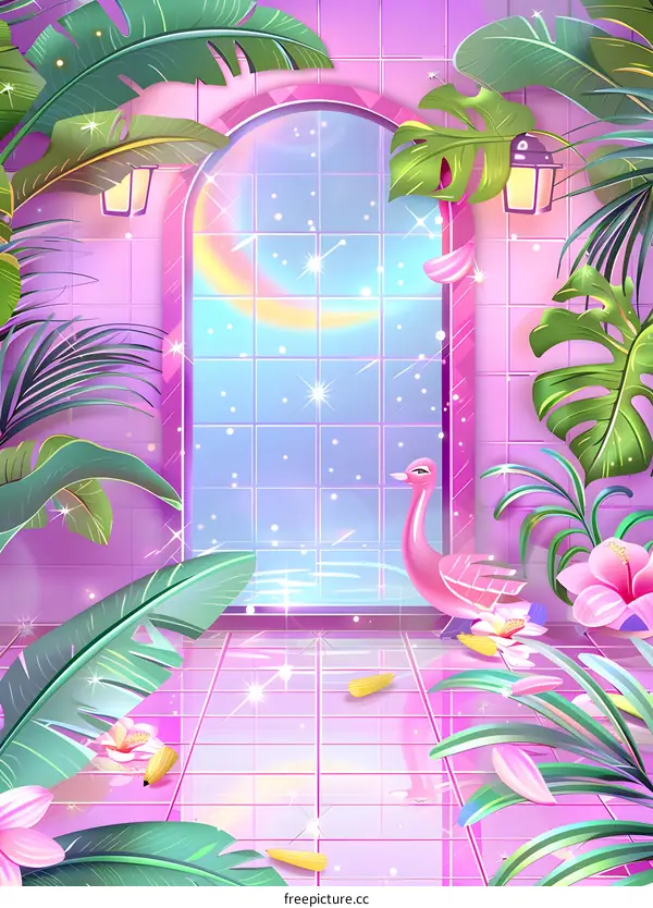 Pink Tropical Room With Window View