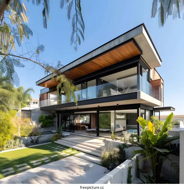 Modern Architecture House With Large Windows And Green Garden