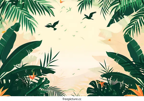 Tropical Jungle Leaves Background Illustration