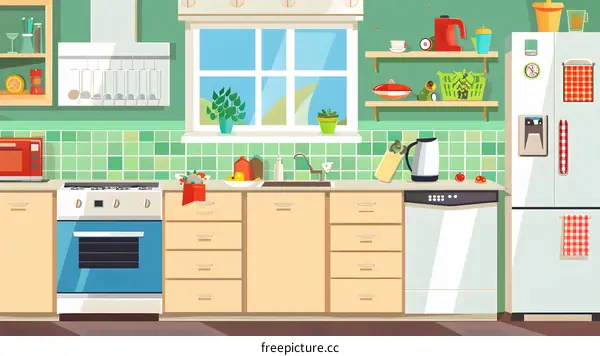 Kitchen Interior Design With Cabinets and Appliances