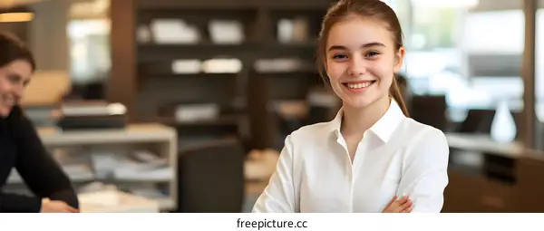 Smiling Businesswoman With Arms Crossed In Office