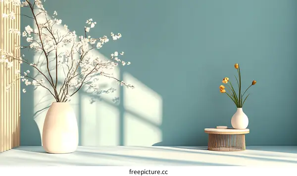 Minimalist Interior Design with White Flowers in a Vase