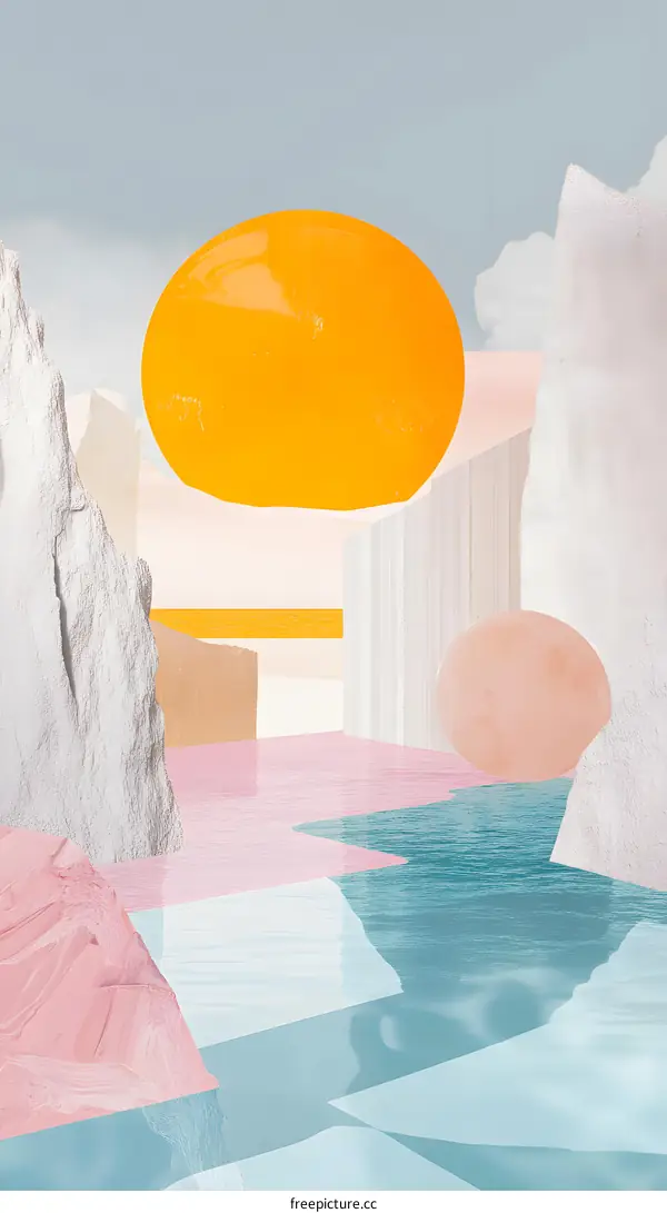 Abstract Landscape Art with Geometric Shapes and Pastel Colors