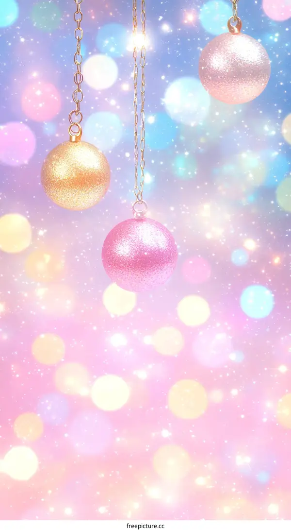 Pastel Christmas Balls with Bokeh Background