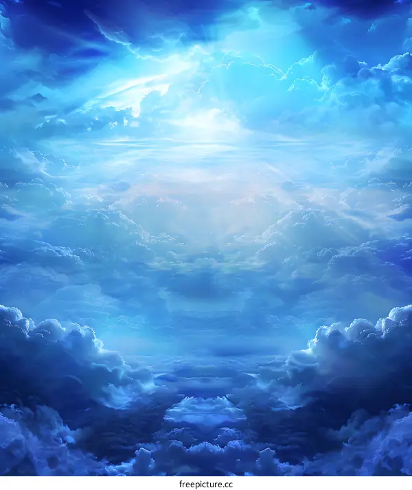 Blue Sky with Clouds and Sun Rays