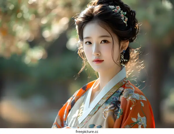 Portrait of a beautiful Asian woman in traditional Chinese clothing
