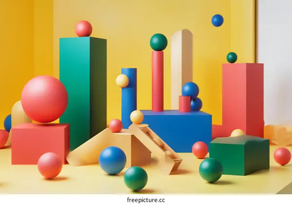 Abstract Minimalist Composition of Colorful Geometric Shapes