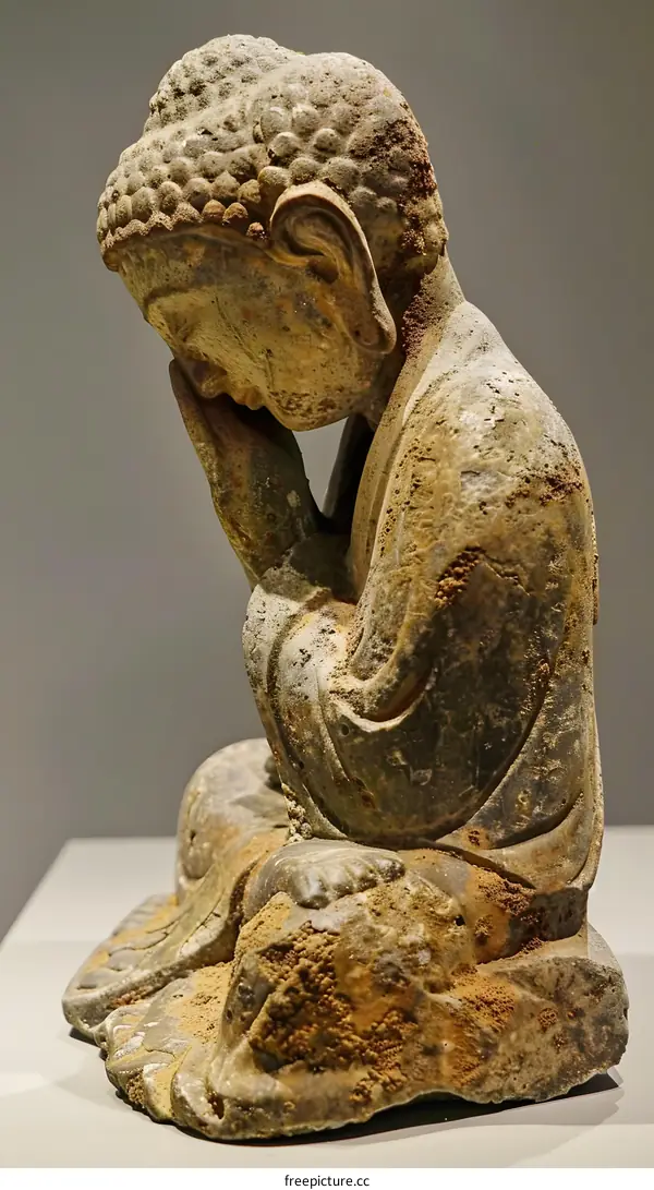 Stone Sculpture of a Praying Buddha Statue