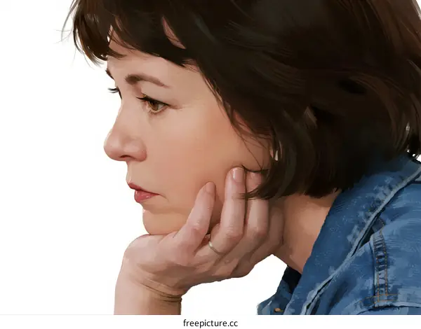 A Woman with Short Hair Resting Her Chin on Her Hand in Thought