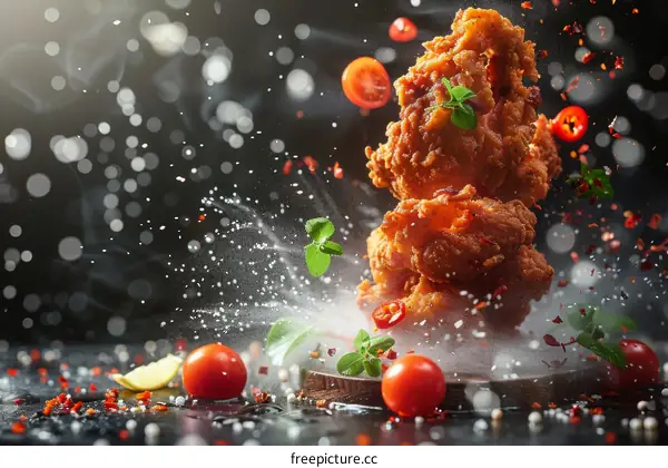 Fried chicken with spices and herbs