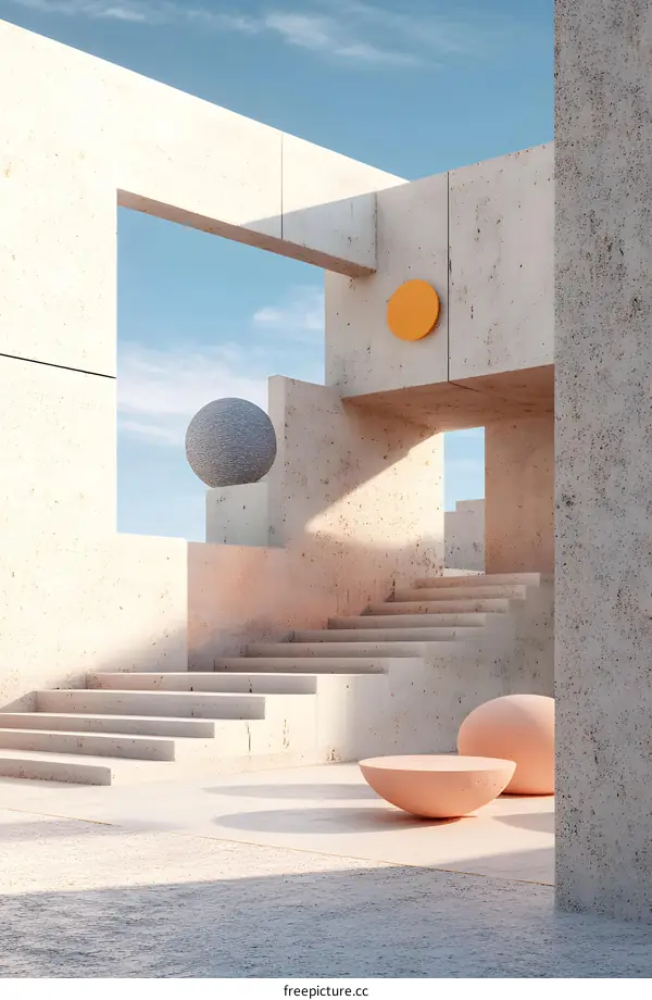 Minimalist Concrete Architecture with Geometric Shapes and Sky