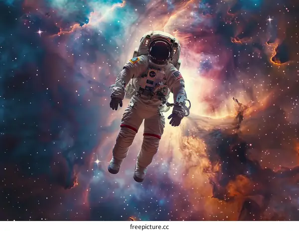 Astronaut in spacesuit floating in the vastness of space