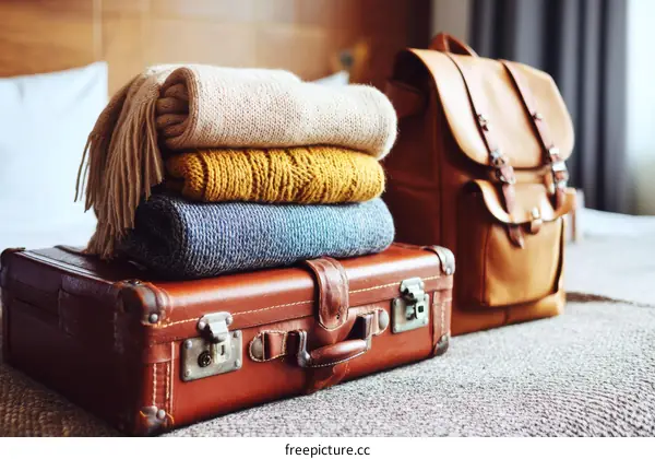 Travel Luggage with Knitted Clothes