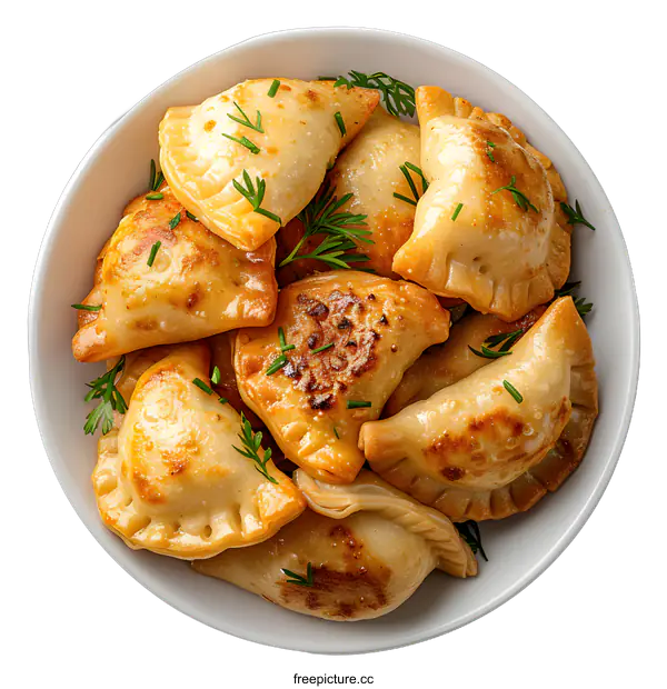 [Transparent Background PNG]Fried dumplings with dill in a bowl