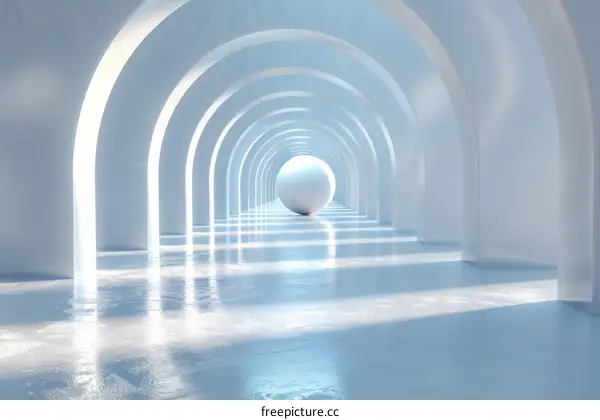 Abstract Architectural Tunnel with Light and Orb