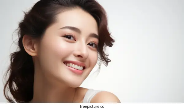 Close up portrait of a beautiful young Asian woman smiling