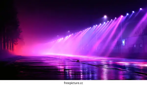 Nighttime Street Scene with Vivid Purple Lighting