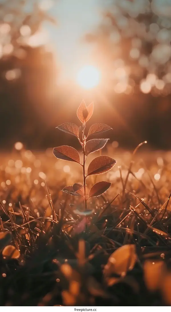 Small plant growing in the morning sun