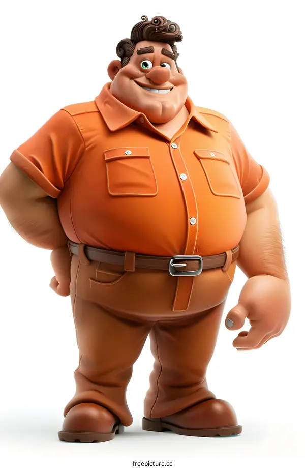 Smiling Cartoon Man in Orange