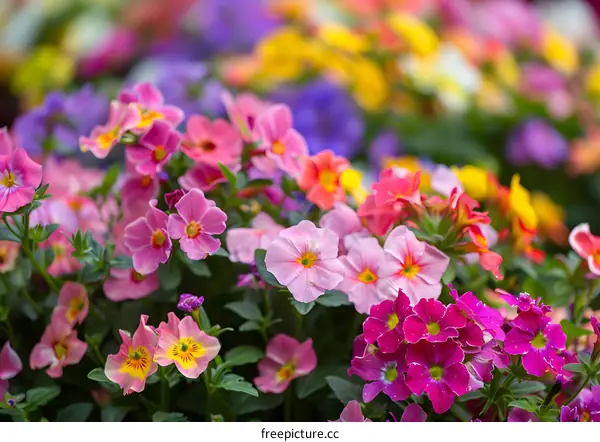 Colorful Petunia Flowers Blooming In Garden