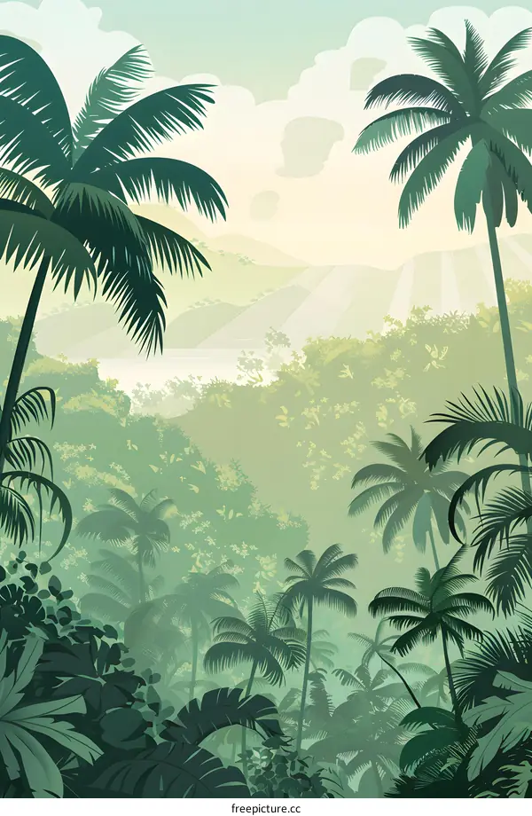 Tropical Rainforest Jungle Landscape Illustration