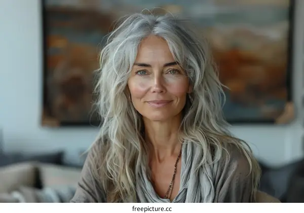 portrait of a beautiful woman with long silver hair