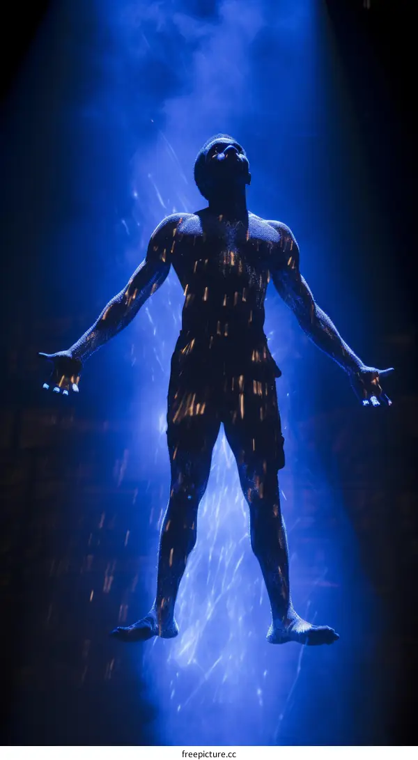 A dancer is covered in blue light