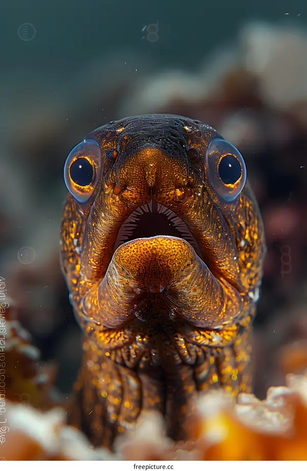 A closeup of a moray eel