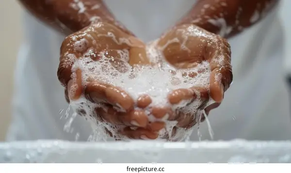 Black man washing hands with soap and water