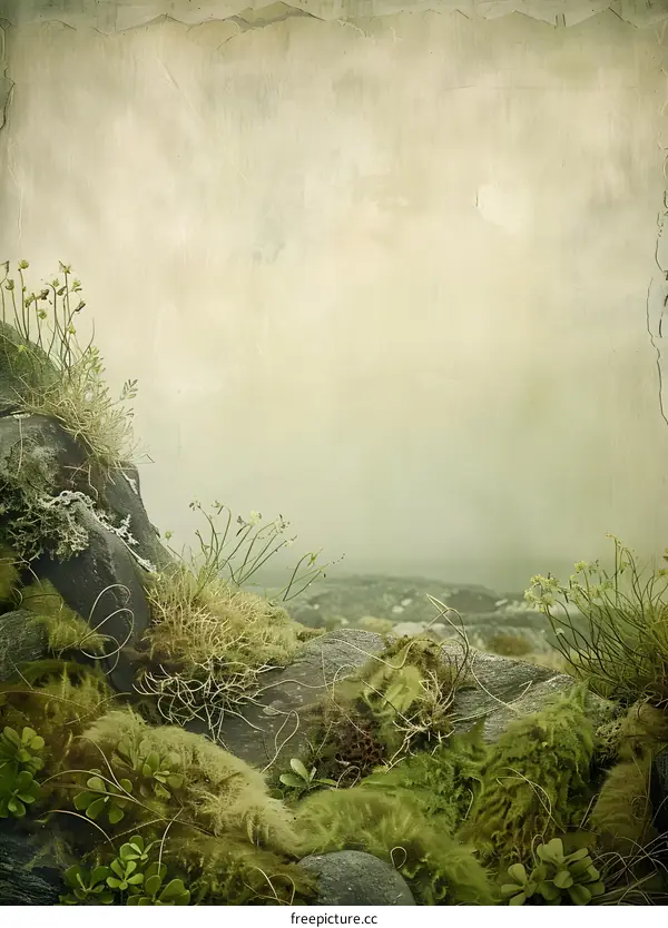 Vintage Green Foggy Landscape