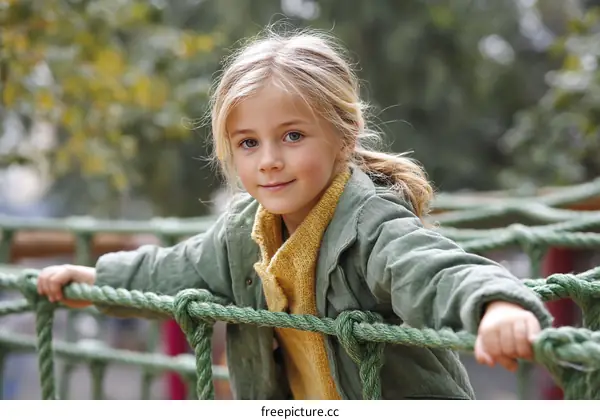 Adorable Girl Playing on Outdoor Play Structure
