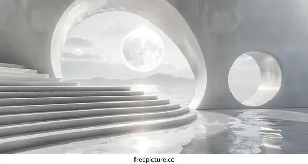 Abstract Futuristic Architectural Stairway overlooking the Sea