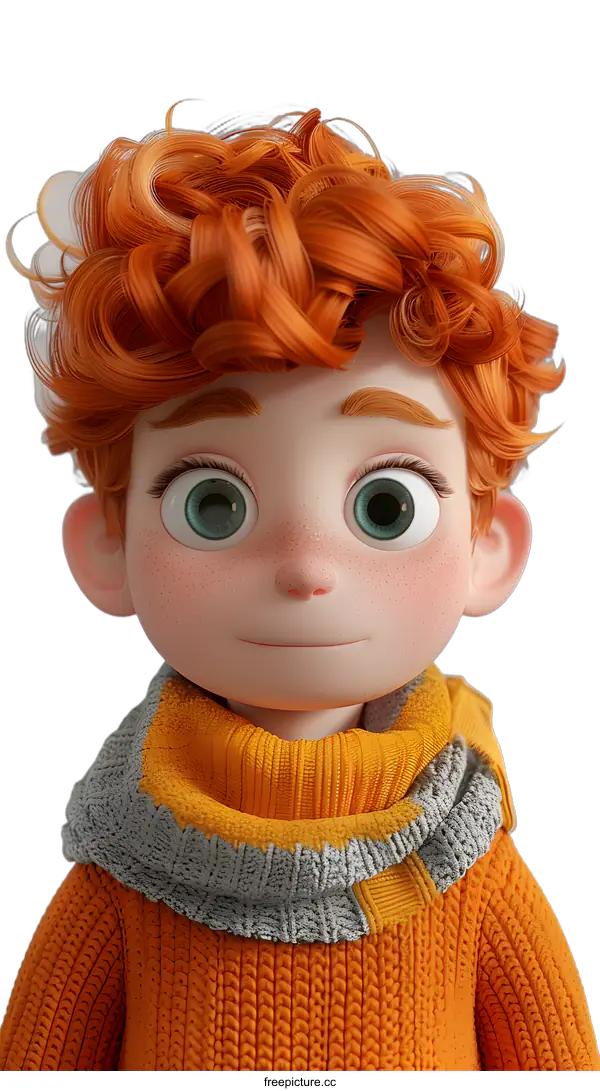 [Transparent Background PNG]3D rendering of a cute cartoon boy with red hair and green eyes