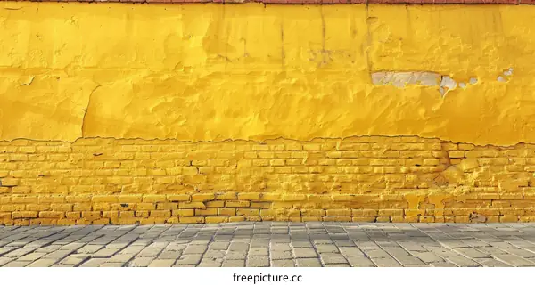 Weathered Yellow Painted Brick Wall Texture