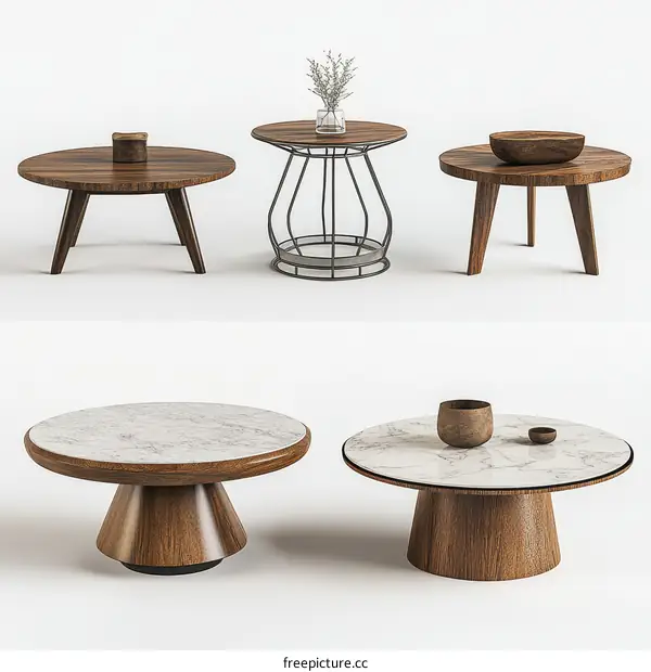 Modern Wooden Coffee Tables with Marble Tops