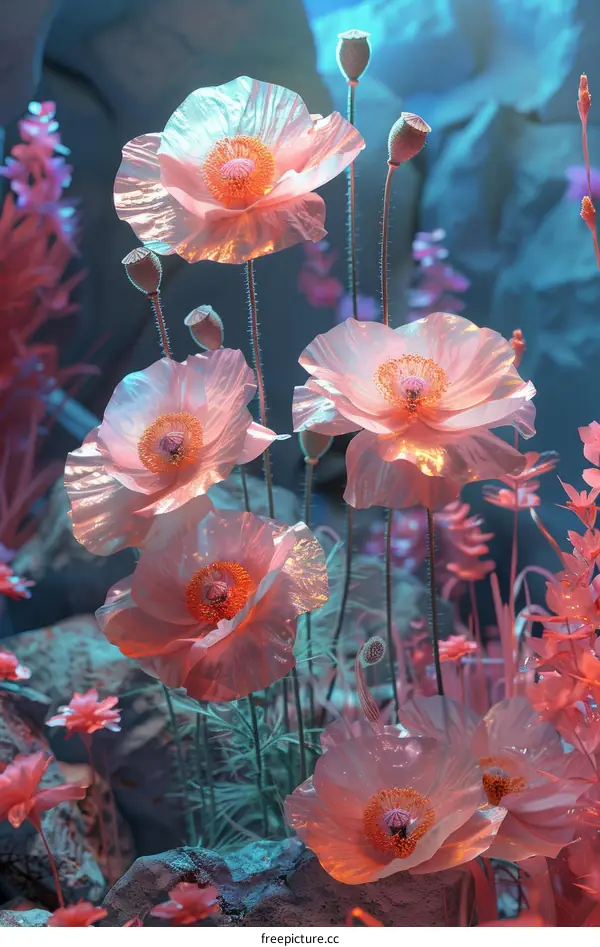 Glowing Poppies in a Surreal Landscape