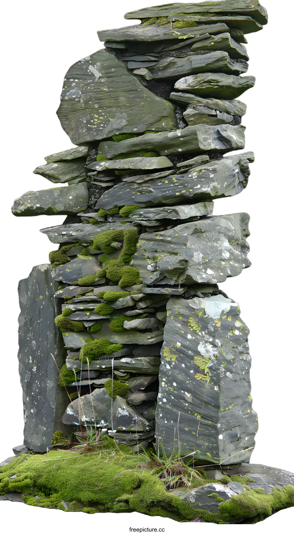 [Transparent Background PNG]Stack of Stones with Moss Growing on Them