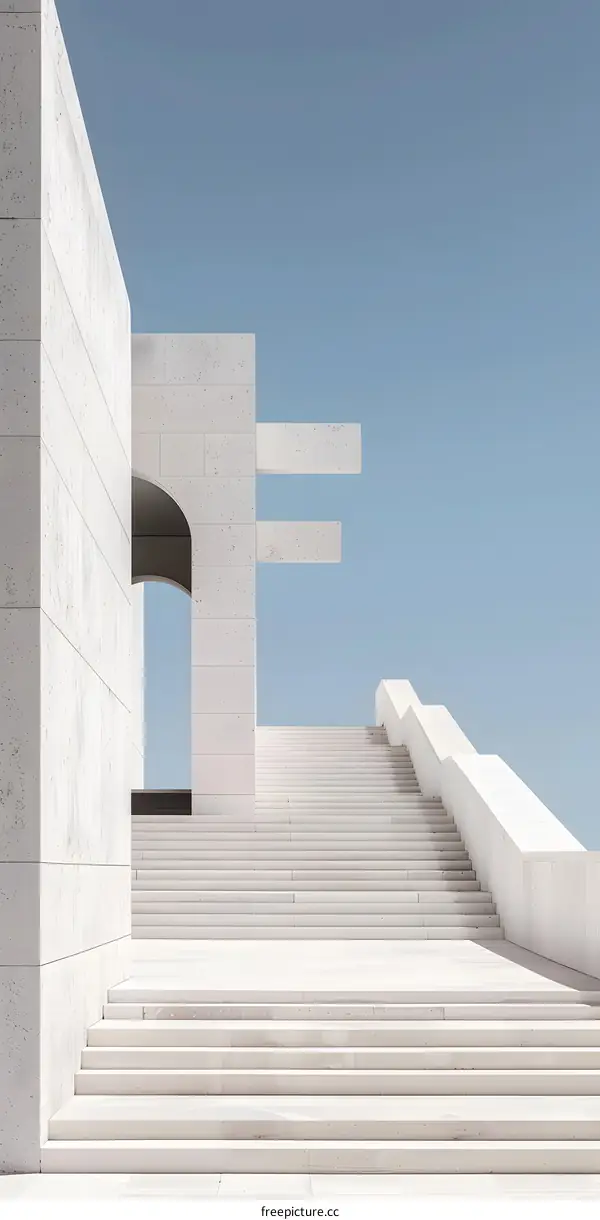 White Stone Staircase Leading Up to an Architectural Building