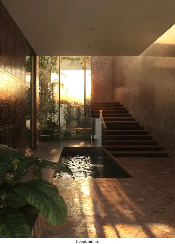 Minimalist Interior Design with Pool and Staircase