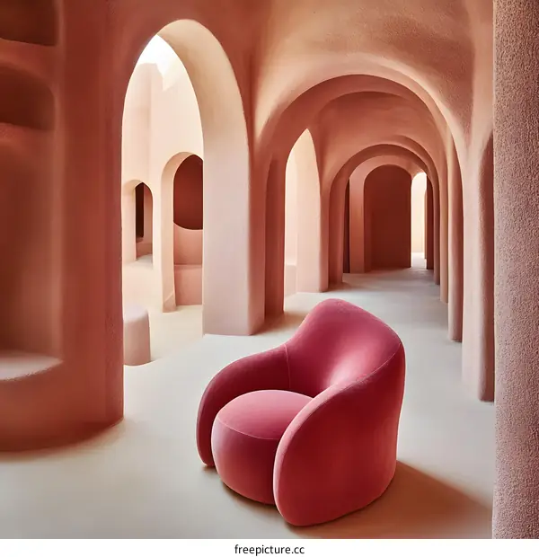 Pink Curved Archway Interior Design with Armchair