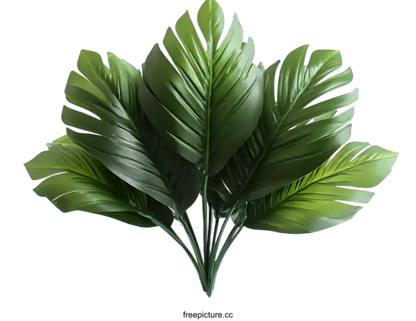 [Transparent Background PNG]Green Tropical Leaves on White Background