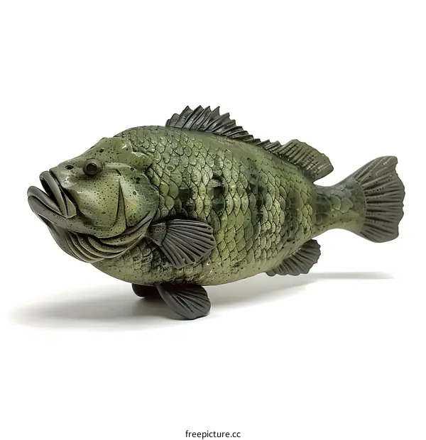 A realistic sculpture of a largemouth bass